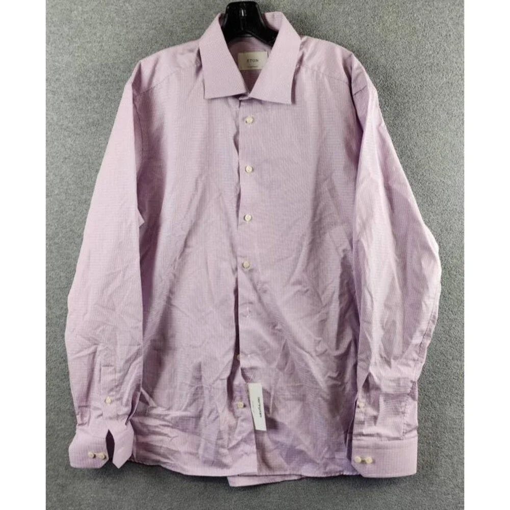 Eton Signature Dobby Contemporary-Fit Dress Shirt Men 17.5 Purple Button Closure